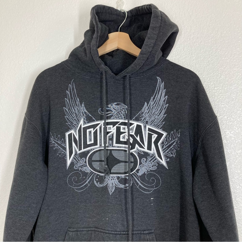 No Fear Hoodie Y2K Mens Medium Grunge Skate  Dark Gray Tribal - Picture 4 of 16